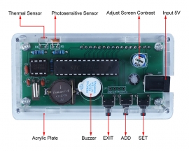 LCD1602 Display Electronic Clock Kit, 12H/24H Date Time Temperature Alarm Clock Soldering Practice Kits for STEM Teaching Students Learning